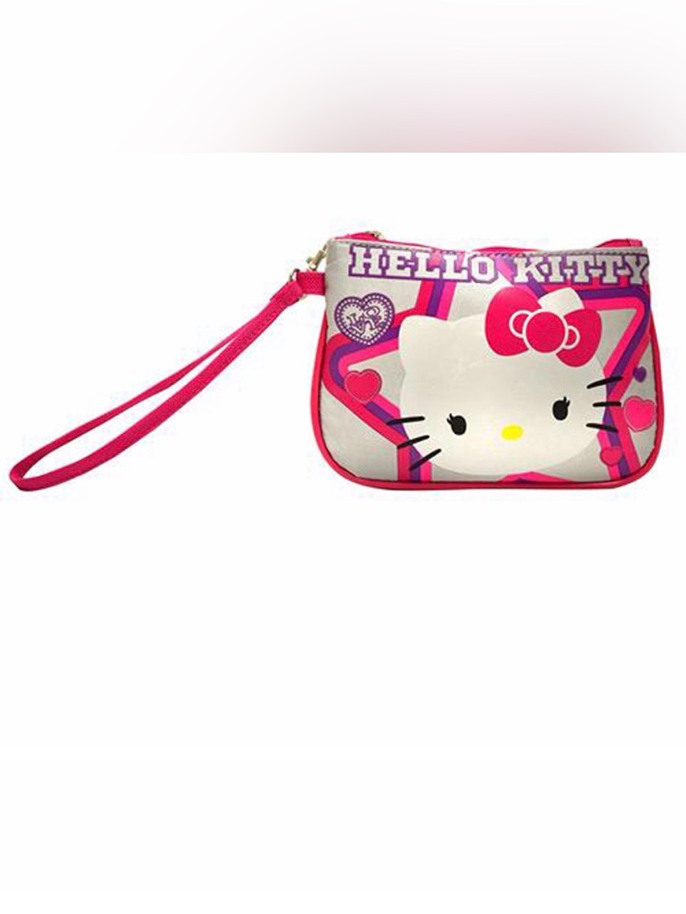 Hello Kitty Pink and White Wristlet Pouch with Bow Graphic